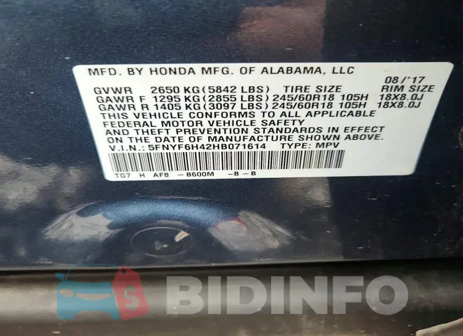 5FNYF6H42HB071614 Photo# 13
