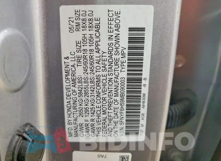 5FNYF6H59MB090003 Photo# 13