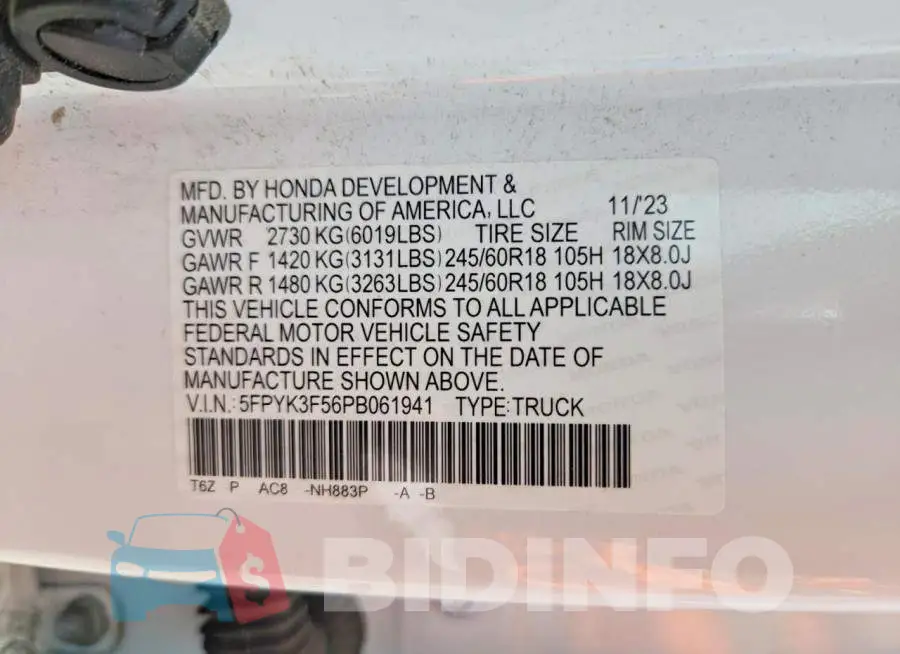 5FPYK3F56PB061941 Photo# 13