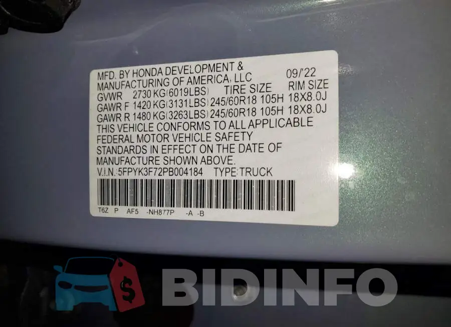 5FPYK3F72PB004184 Photo# 12