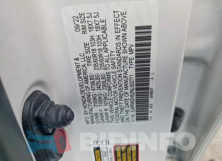 5J6RW2H52NL002771 Photo# 14