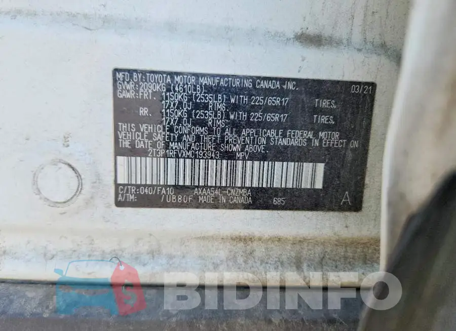 2T3P1RFVXMC193943 Photo# 13