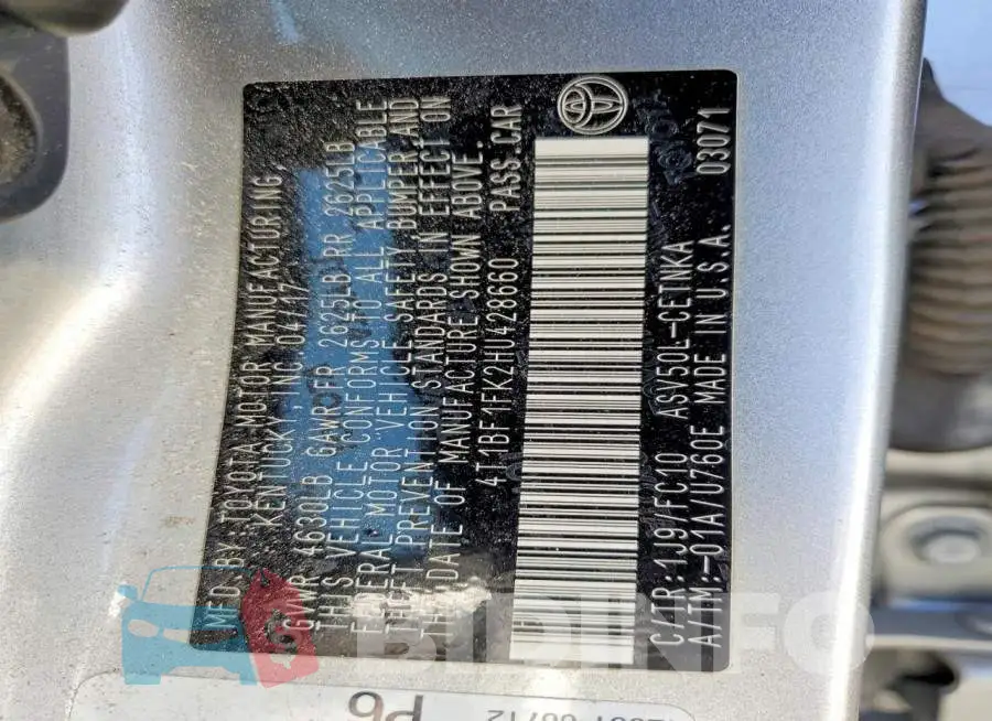 4T1BF1FK2HU428660 Photo# 12