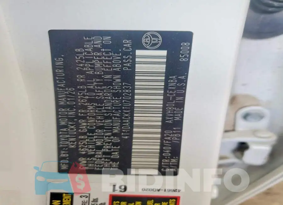 4T1DAACKXTU702837 Photo# 12