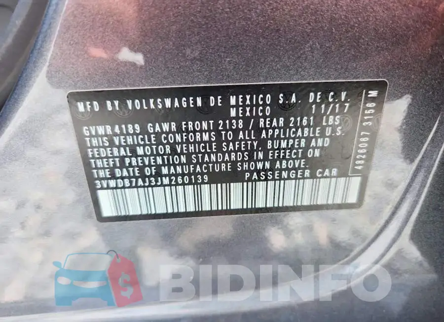 3VWDB7AJ3JM260139 Photo# 12