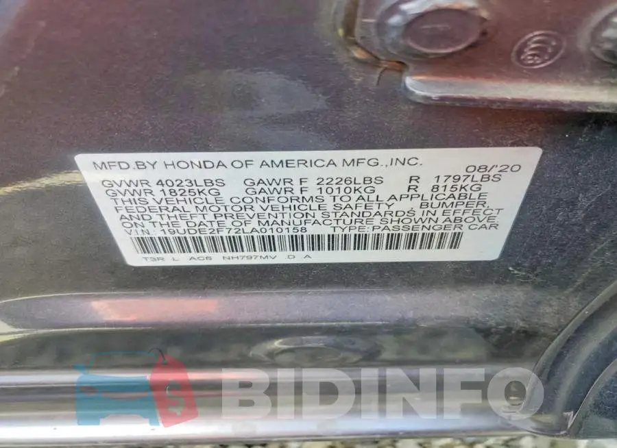 19UDE2F72LA010158 Photo# 12