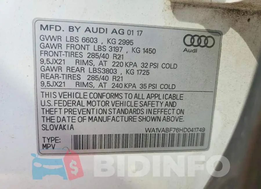 WA1VABF76HD041749 Photo# 13
