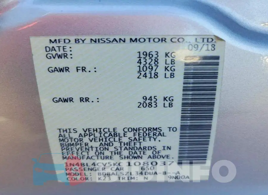 1N4BL4CV5KC108037 Photo# 12
