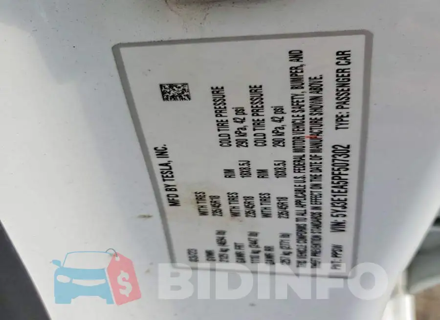 5YJ3E1EA5PF507302 Photo# 13