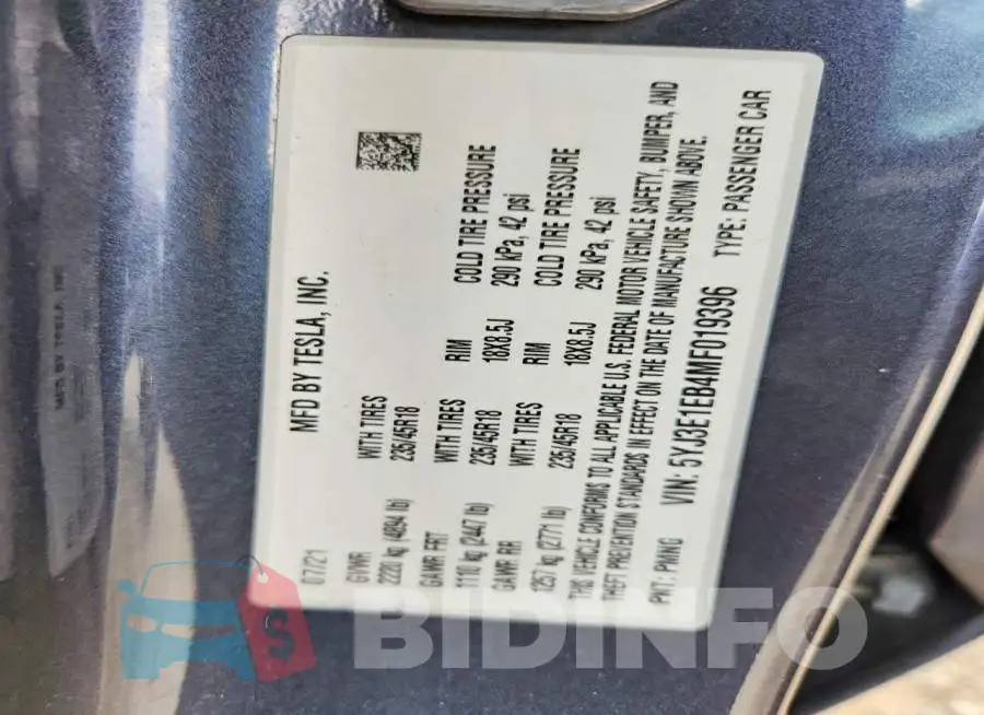 5YJ3E1EB4MF019396 Photo# 12