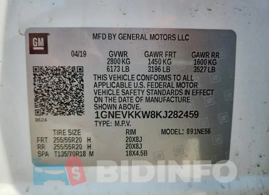 1GNEVKKW8KJ282459 Photo# 14