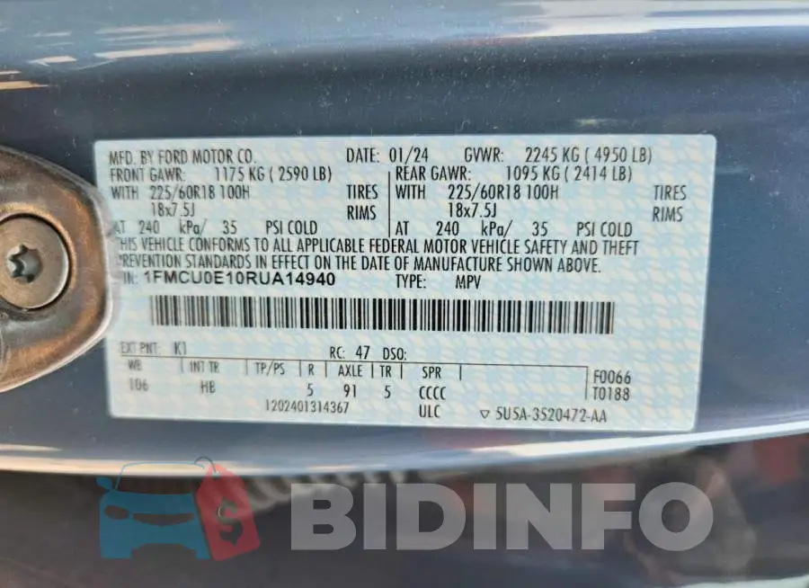 1FMCU0E10RUA14940 Photo# 14