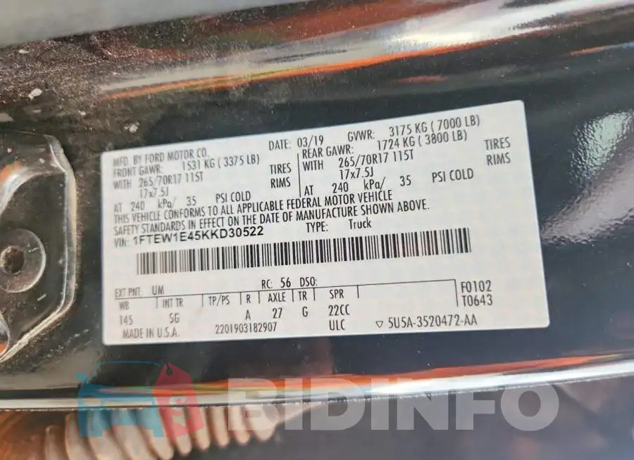 1FTEW1E45KKD30522 Photo# 12