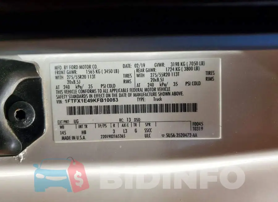 1FTFX1E49KFB10083 Photo# 12