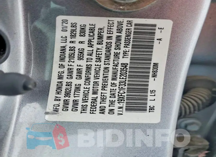 19XFC1F33LE203548 Photo# 13