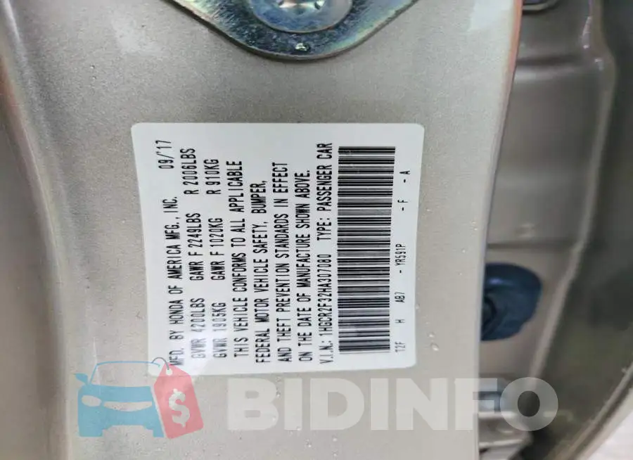 1HGCR2F32HA307080 Photo# 13