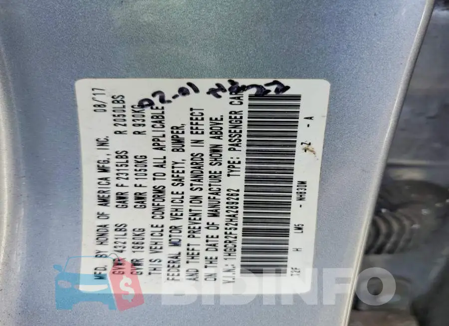 1HGCR2F52HA289262 Photo# 13