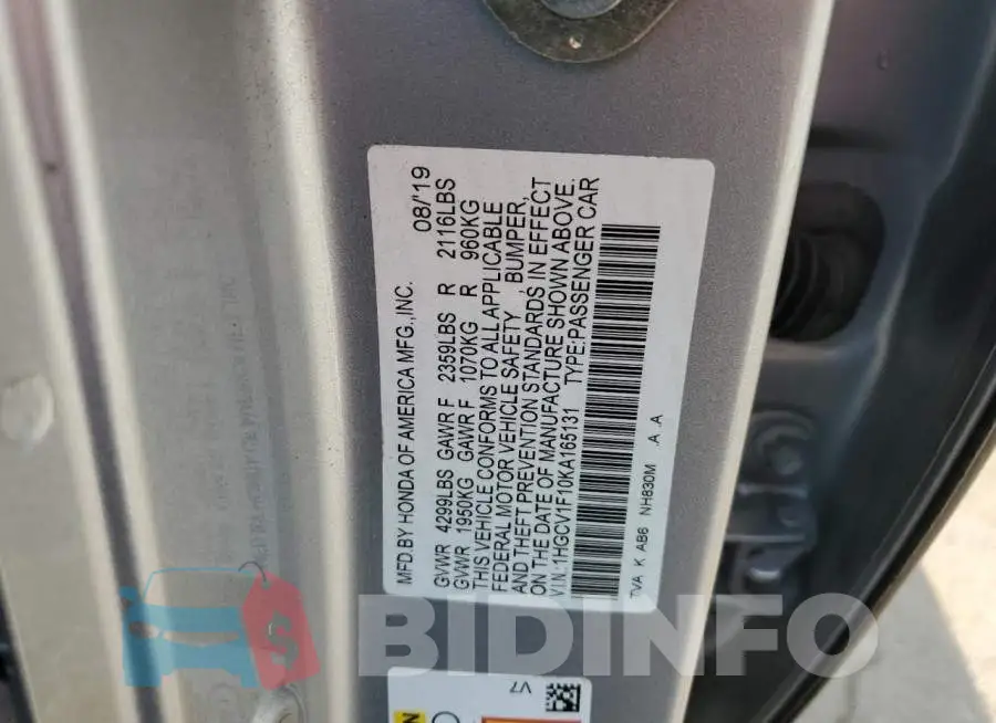 1HGCV1F10KA165131 Photo# 13