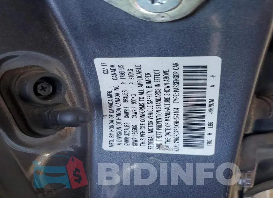 2HGFC2F5XHH524104 Photo# 13