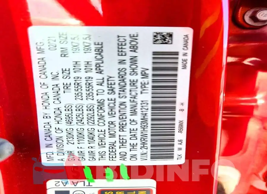 2HKRW1H93MH412131 Photo# 13