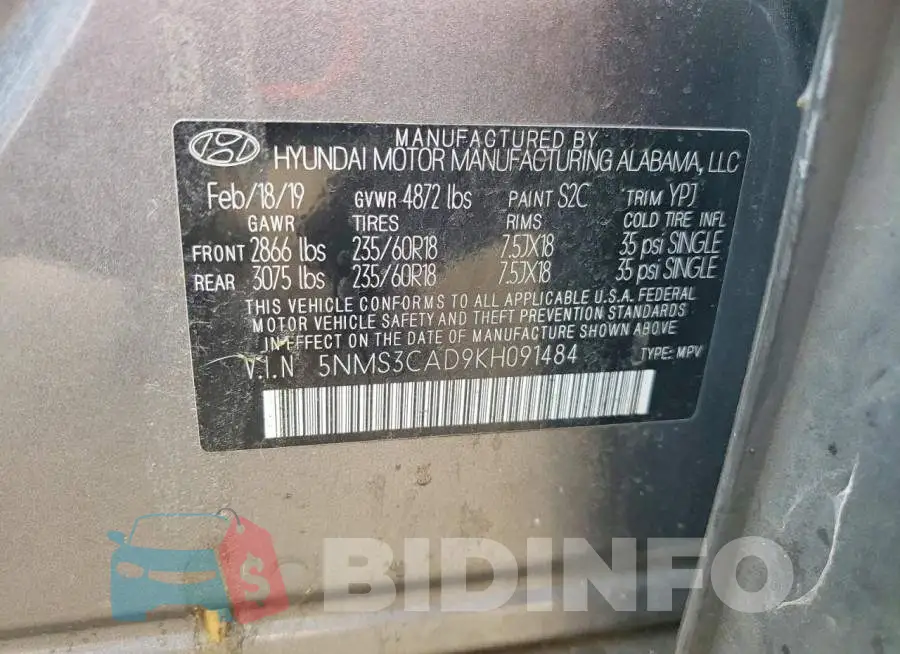 5NMS3CAD9KH091484 Photo# 14