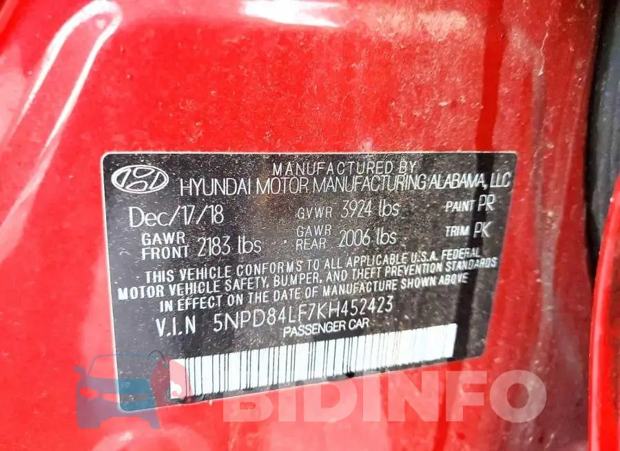 5NPD84LF7KH452423 Photo# 12