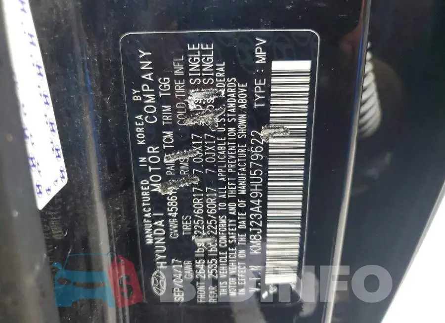 KM8J23A49HU579622 Photo# 14