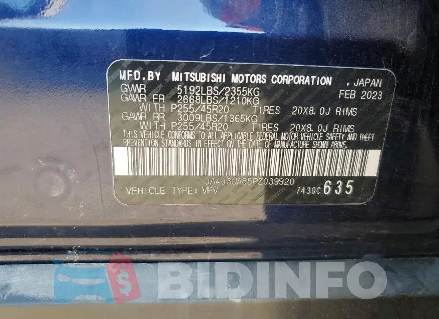 JA4J3UA85PZ039920 Photo# 14