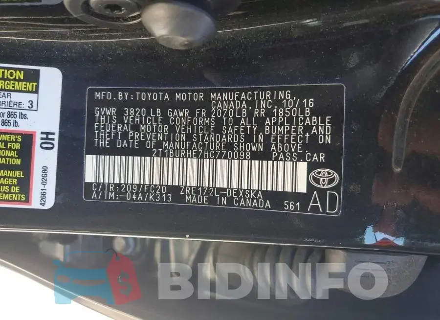 2T1BURHE7HC770098 Photo# 12