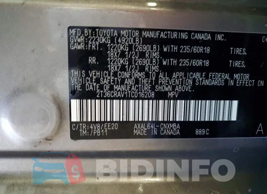 2T36CRAV1TC016208 Photo# 13
