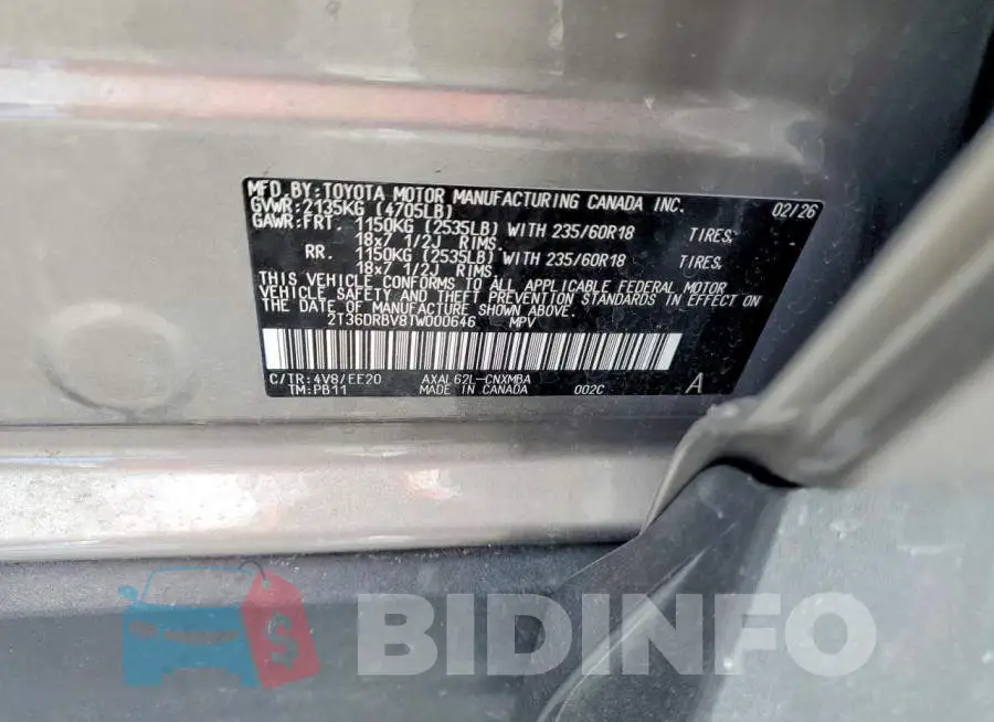 2T36DRBV8TW000646 Photo# 13