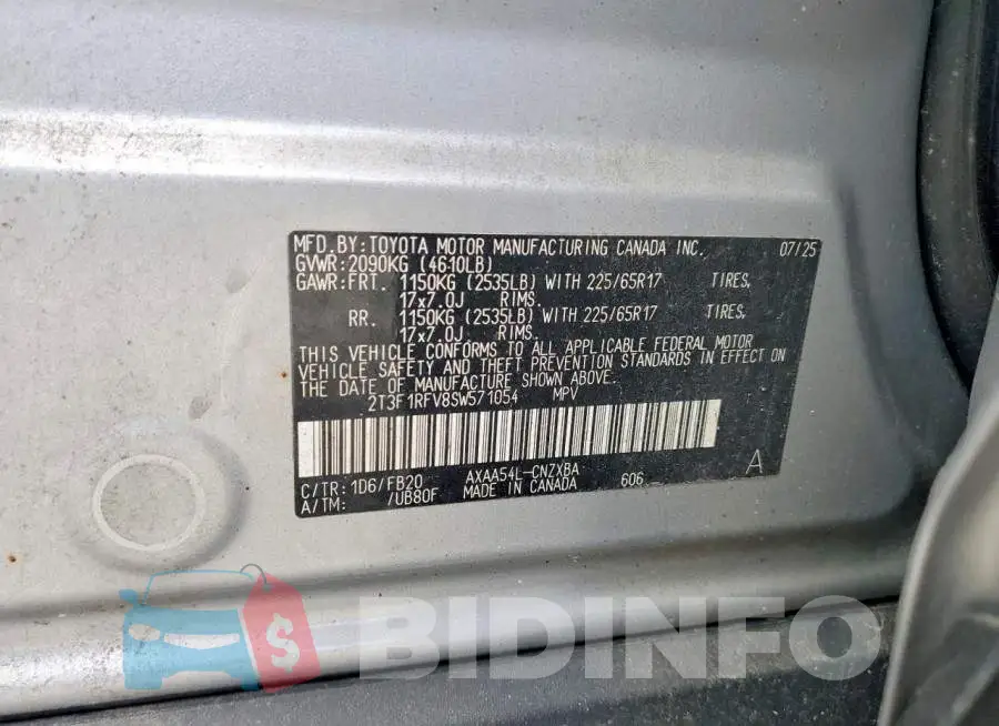 2T3F1RFV8SW571054 Photo# 13