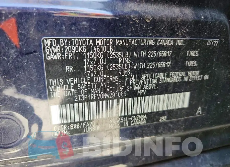 2T3P1RFV0NW291069 Photo# 13