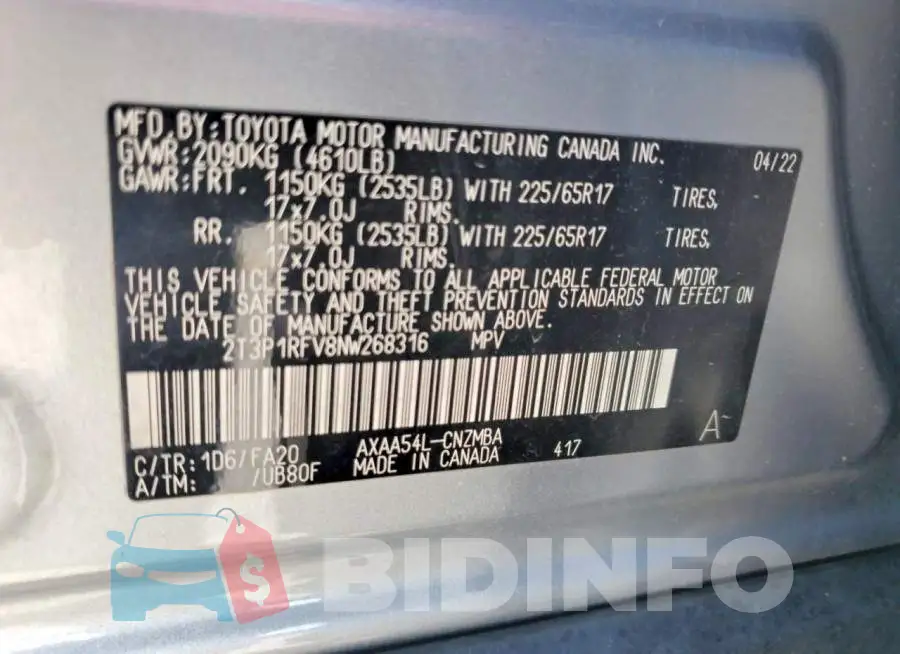 2T3P1RFV8NW268316 Photo# 13