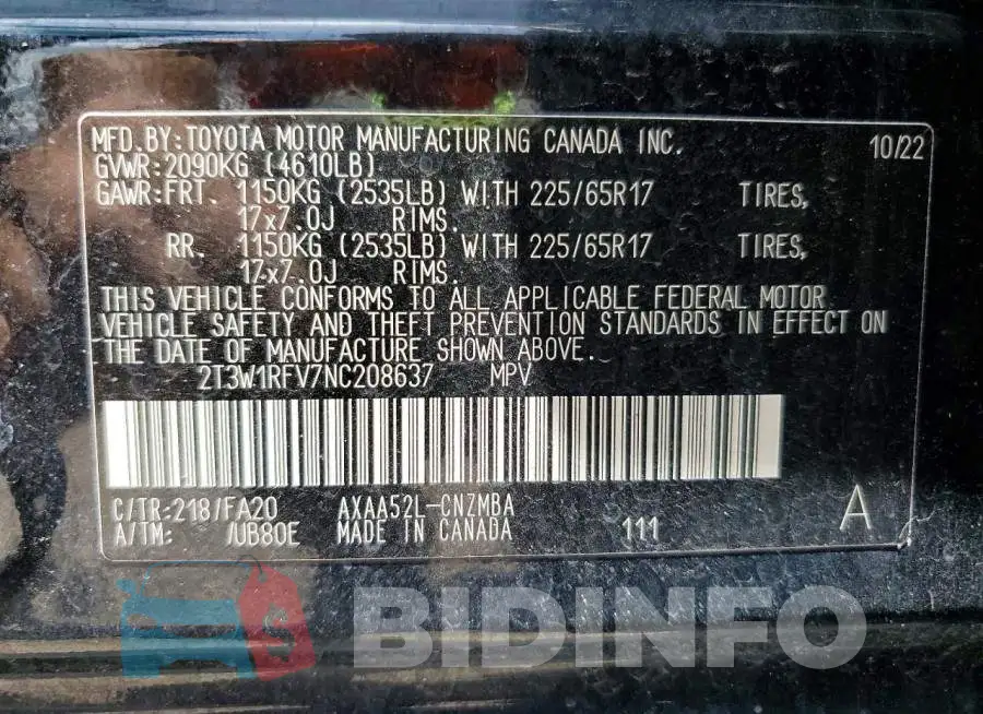 2T3W1RFV7NC208637 Photo# 13