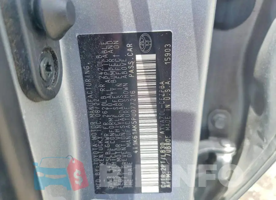 4T1K61AK5PU077216 Photo# 12