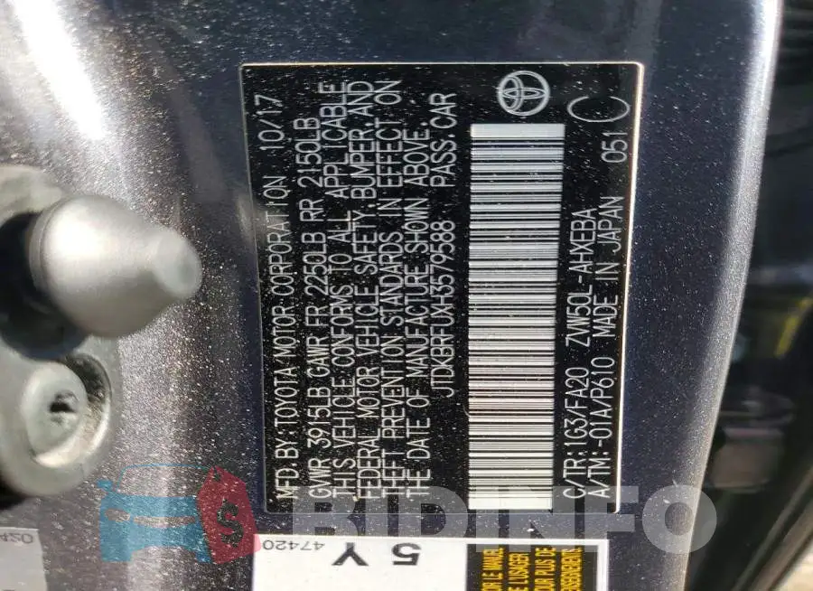 JTDKBRFUXH3579588 Photo# 13