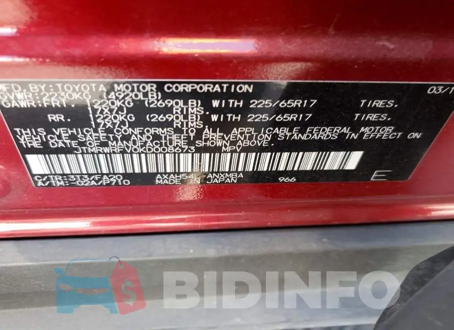 JTMRWRFV0KD008673 Photo# 13