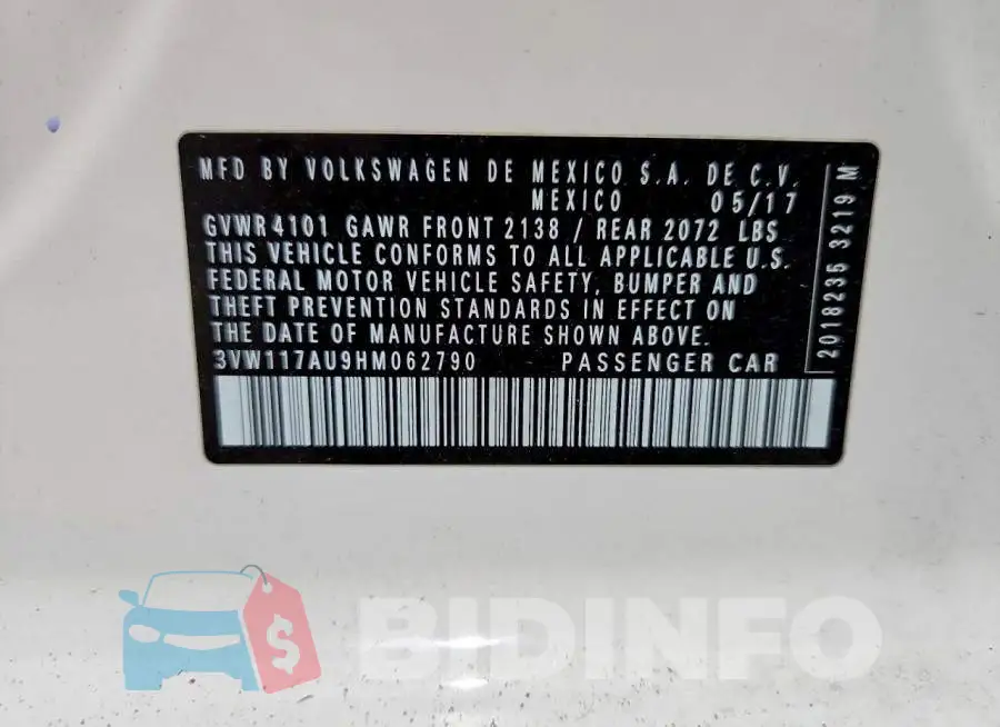 3VW117AU9HM062790 Photo# 13