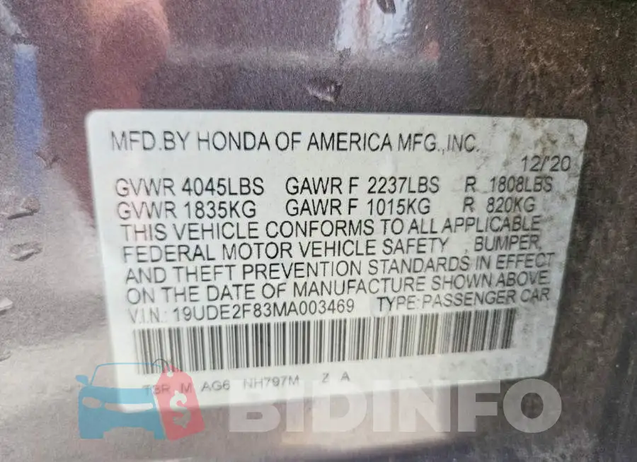 19UDE2F83MA003469 Photo# 13