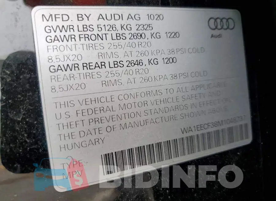 WA1EECF38M1048737 Photo# 13