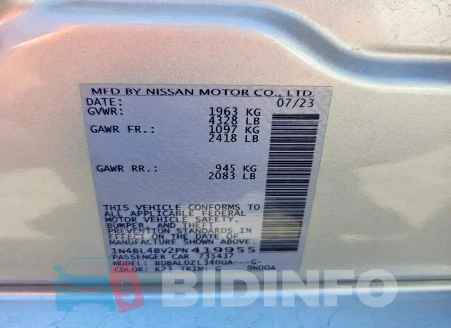 1N4BL4BV2PN419955 Photo# 13