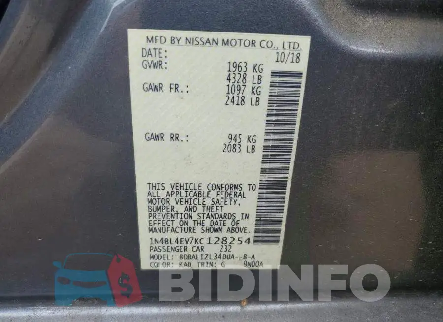 1N4BL4EV7KC128254 Photo# 12
