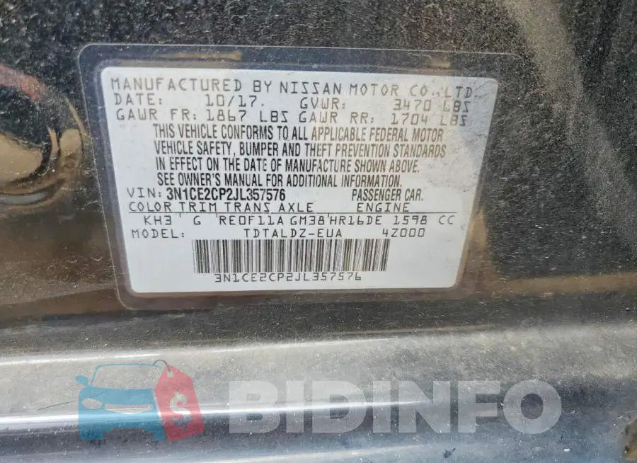 3N1CE2CP2JL357576 Photo# 12