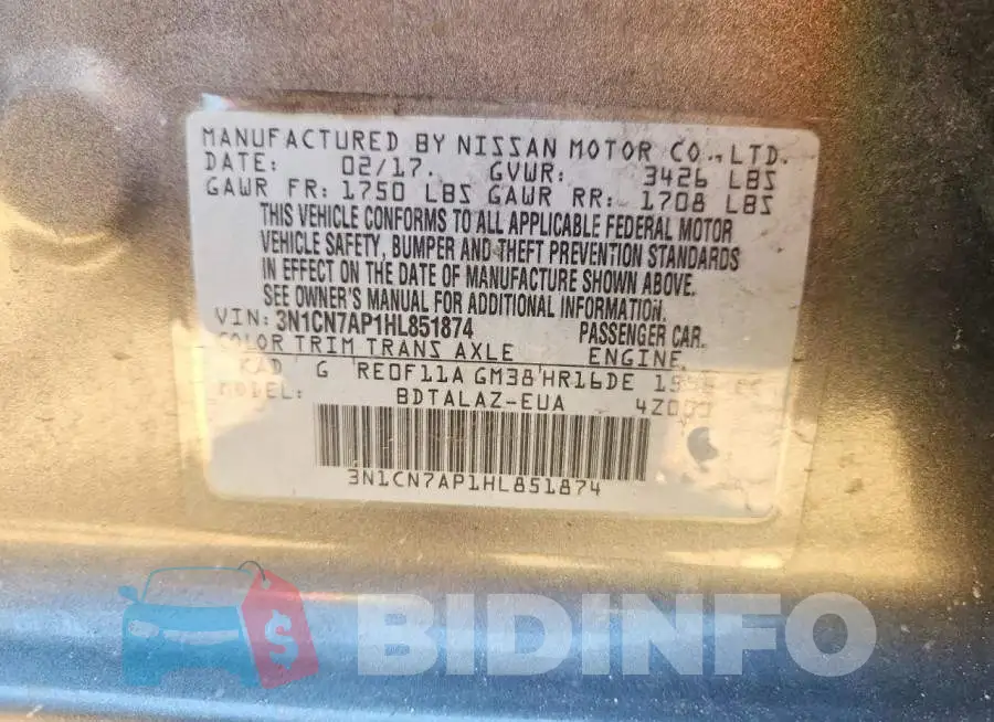 3N1CN7AP1HL851874 Photo# 12