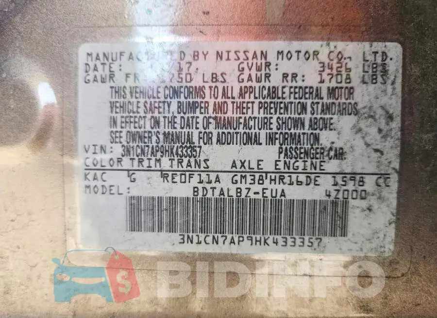 3N1CN7AP9HK433357 Photo# 12