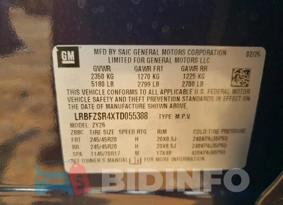 LRBFZSR4XTD055388 Photo# 13