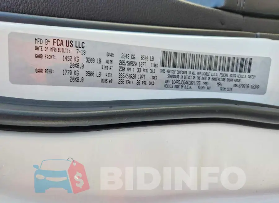 1C4RDJDG4KC821175 Photo# 14