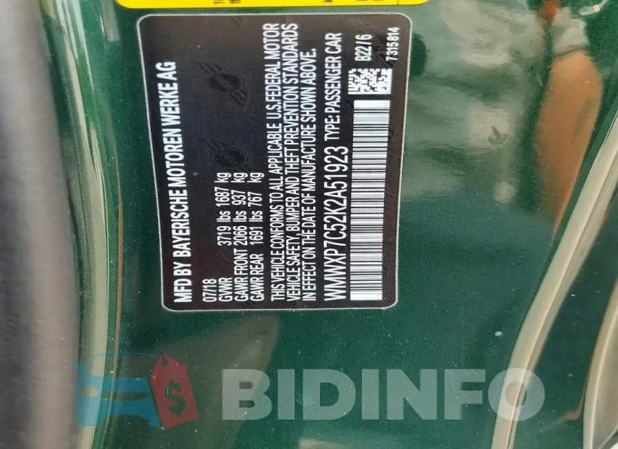 WMWXP7C52K2A51923 Photo# 13
