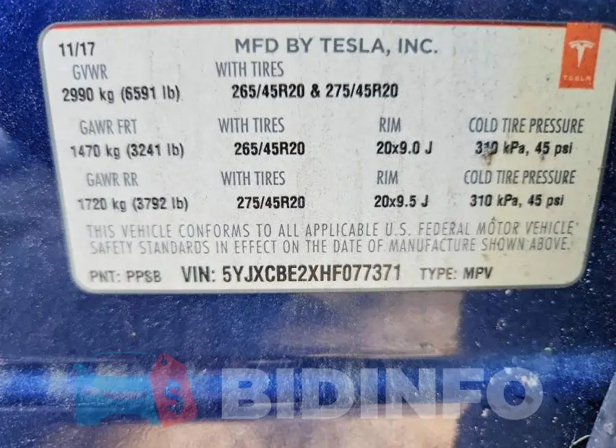 5YJXCBE2XHF077371 Photo# 13